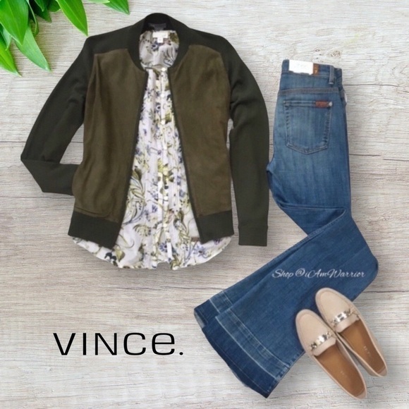 Vince olive genuine suede & wool zip up bomber jacket *shop@iamwarrior - Picture 3 of 9